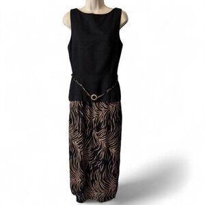 Vintage 90s Dressbarn Zebra Leaf Print Sleeveless Midi Dress, Women's Size 12